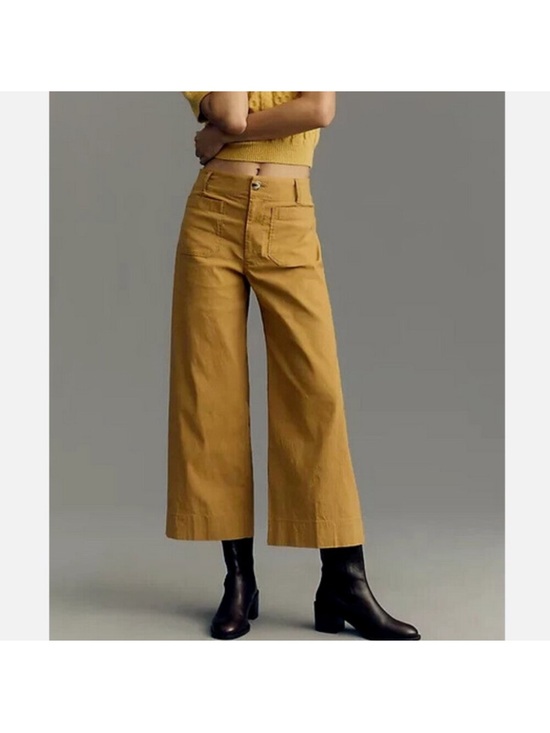 Anthropologie Pants - Anthropologie Maeve Colette Tan Linen Blend Wide Leg Cropped Pant Size 32